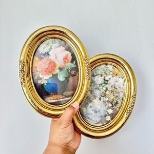Vintage Homco Oval Gold Frames Floral Prints Set of 2